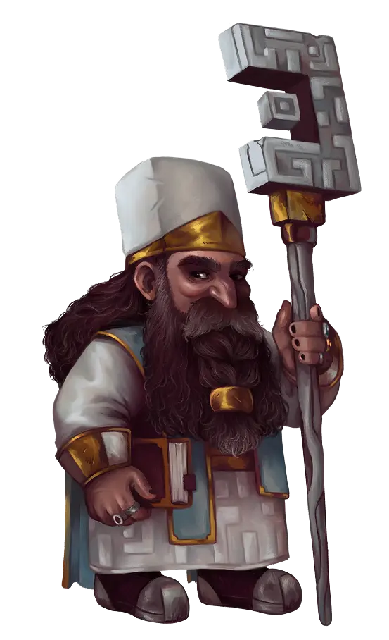 dwarf with a purple glowing staff